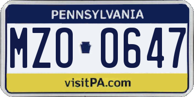 PA license plate MZO0647