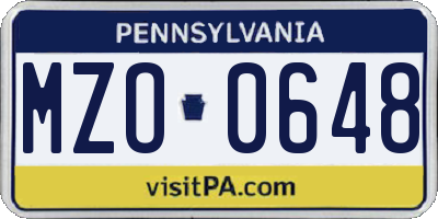 PA license plate MZO0648