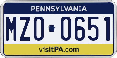 PA license plate MZO0651