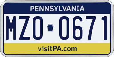 PA license plate MZO0671
