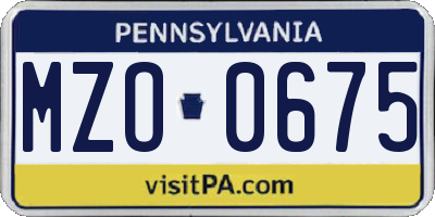 PA license plate MZO0675