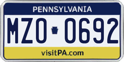 PA license plate MZO0692