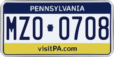 PA license plate MZO0708