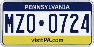 PA license plate MZO0724