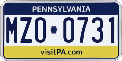 PA license plate MZO0731