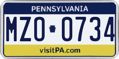 PA license plate MZO0734
