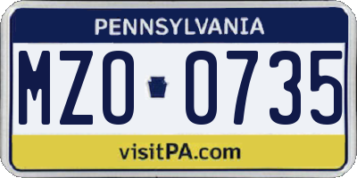 PA license plate MZO0735