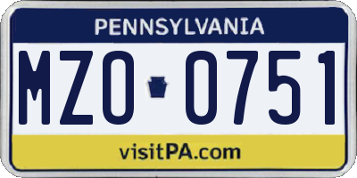 PA license plate MZO0751