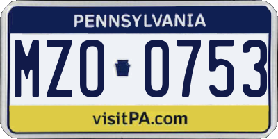 PA license plate MZO0753