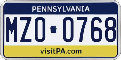 PA license plate MZO0768