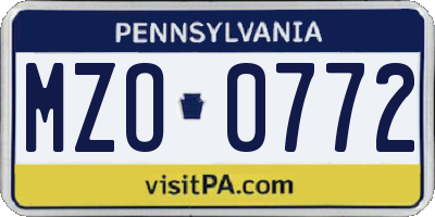 PA license plate MZO0772