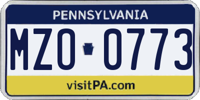 PA license plate MZO0773
