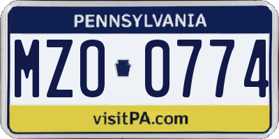 PA license plate MZO0774
