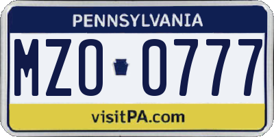 PA license plate MZO0777