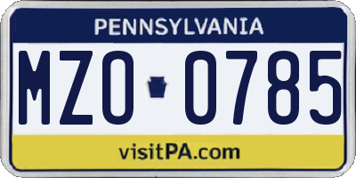 PA license plate MZO0785