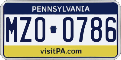 PA license plate MZO0786