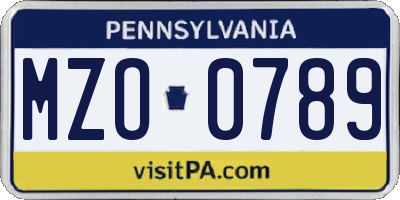 PA license plate MZO0789