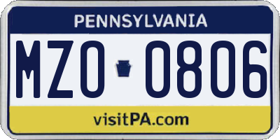 PA license plate MZO0806