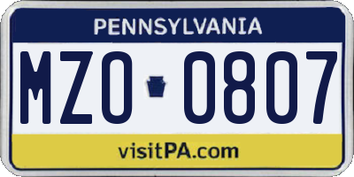 PA license plate MZO0807