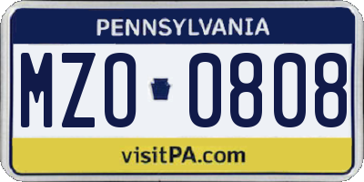 PA license plate MZO0808