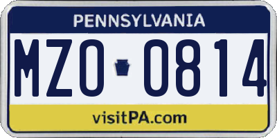 PA license plate MZO0814