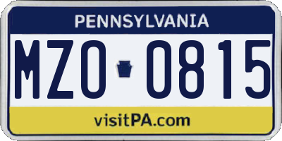 PA license plate MZO0815