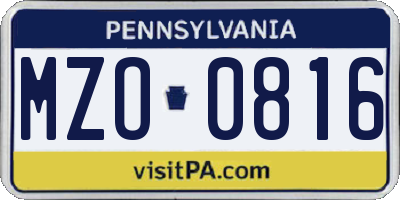 PA license plate MZO0816
