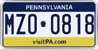 PA license plate MZO0818