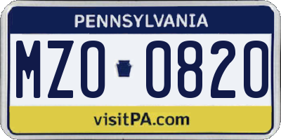 PA license plate MZO0820