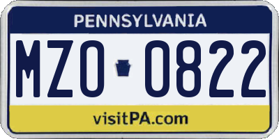 PA license plate MZO0822