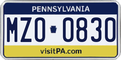 PA license plate MZO0830
