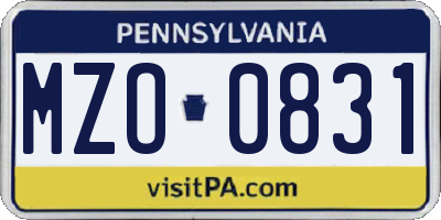 PA license plate MZO0831