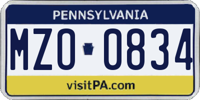 PA license plate MZO0834