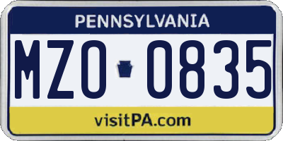 PA license plate MZO0835