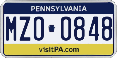 PA license plate MZO0848