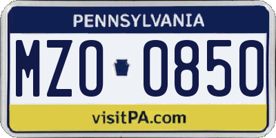 PA license plate MZO0850