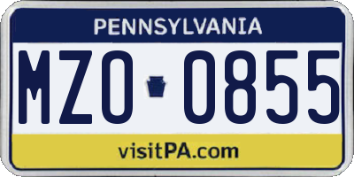 PA license plate MZO0855