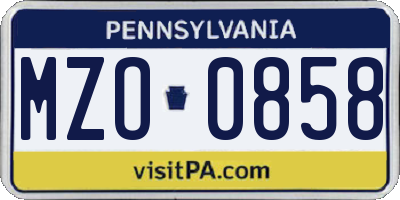 PA license plate MZO0858