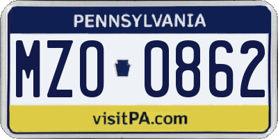 PA license plate MZO0862