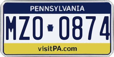 PA license plate MZO0874