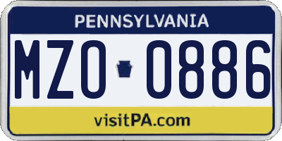 PA license plate MZO0886
