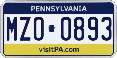 PA license plate MZO0893