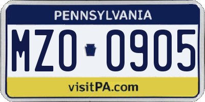 PA license plate MZO0905