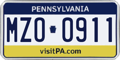 PA license plate MZO0911