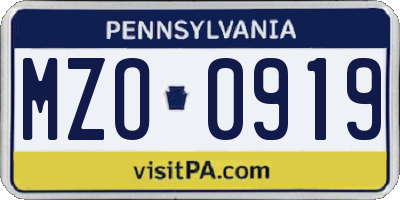 PA license plate MZO0919