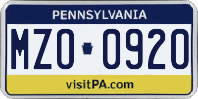 PA license plate MZO0920