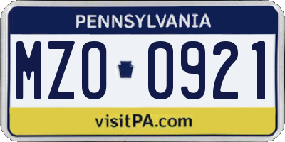 PA license plate MZO0921
