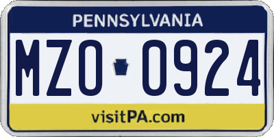 PA license plate MZO0924