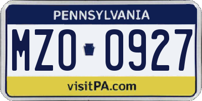 PA license plate MZO0927