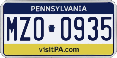 PA license plate MZO0935